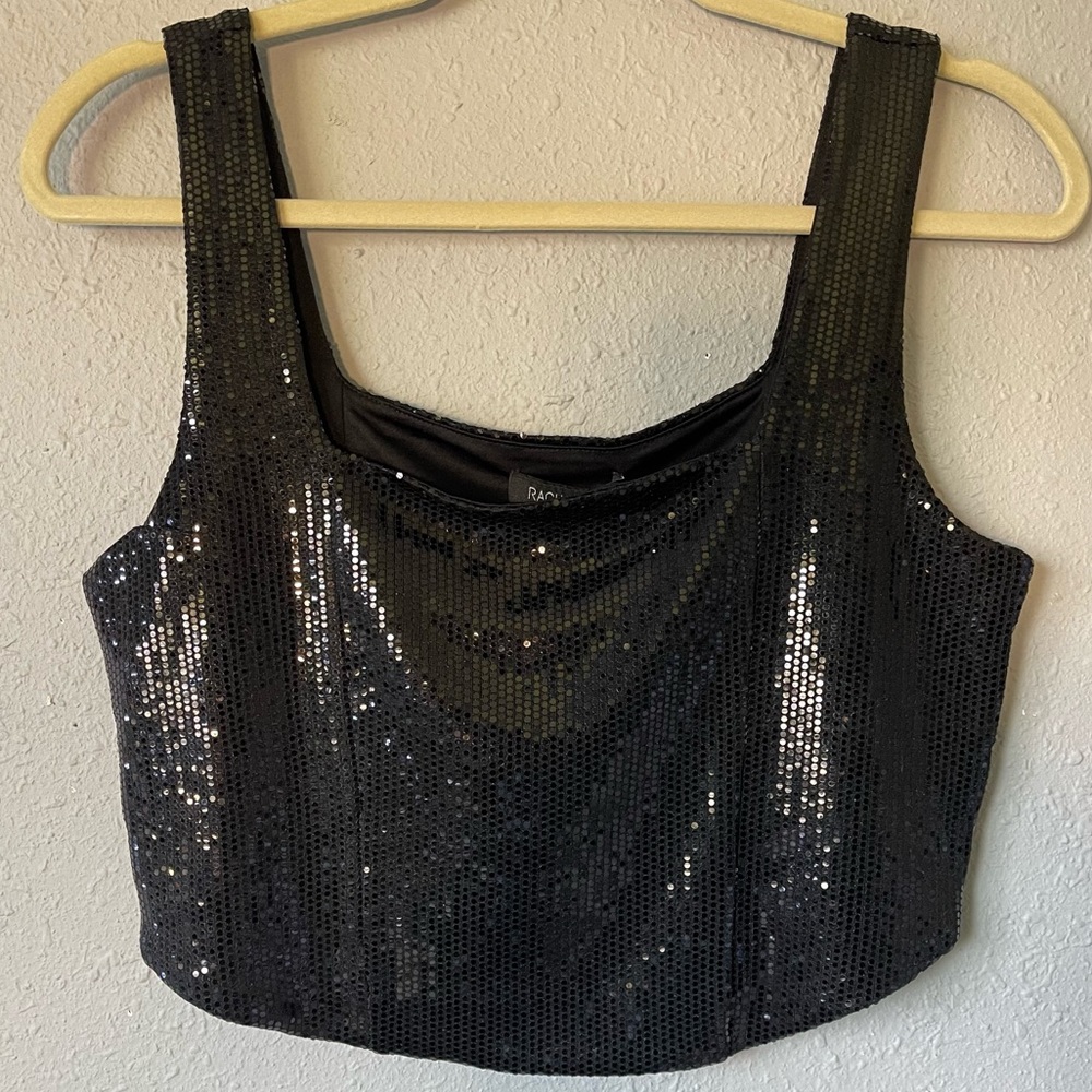 NWT Rachel Zoe Sequenced Black Cropped Top Medium.